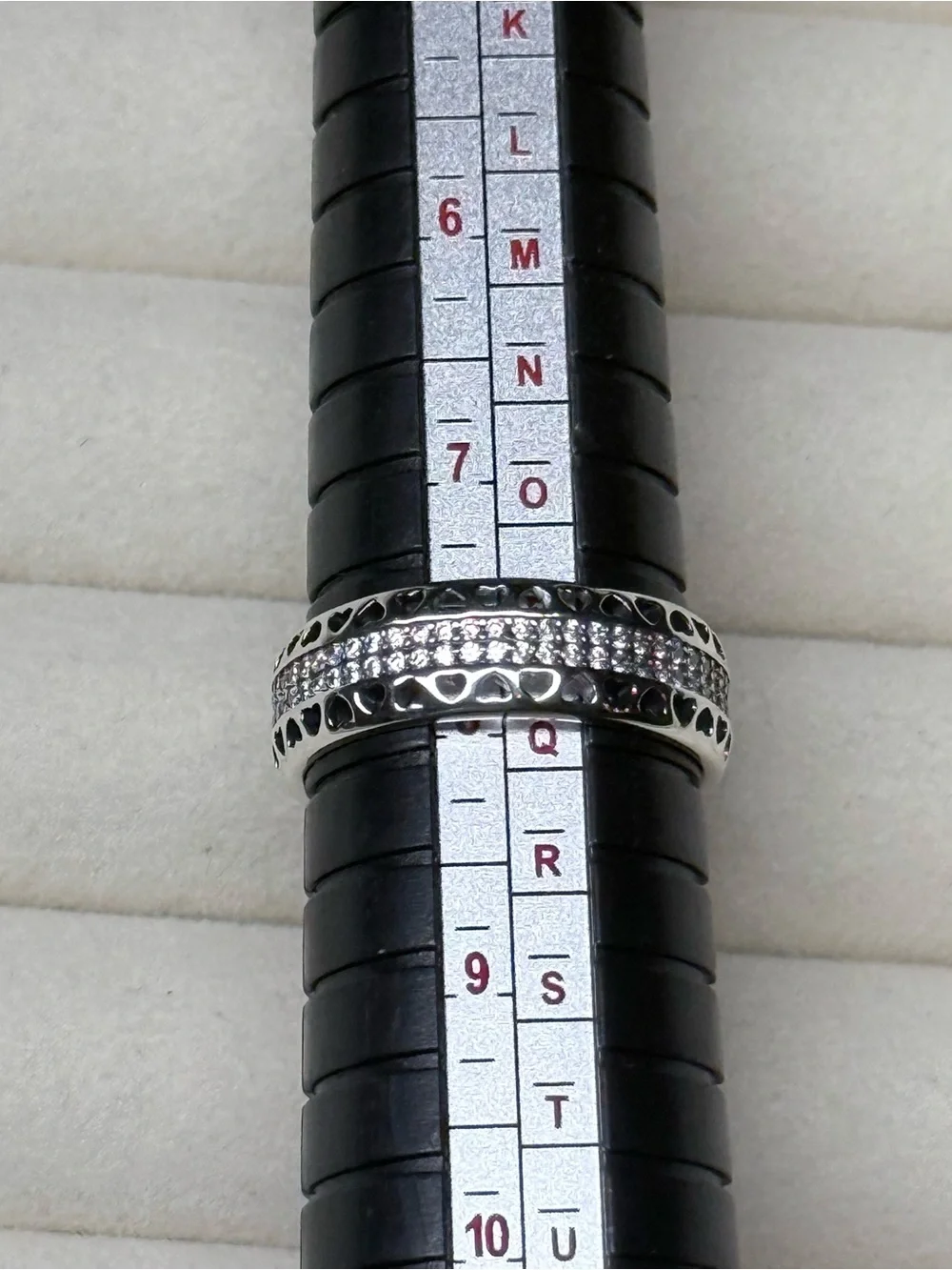 Sterling Silver Heart Band Ring with Pavé Cubic Zirconia - Size 8
